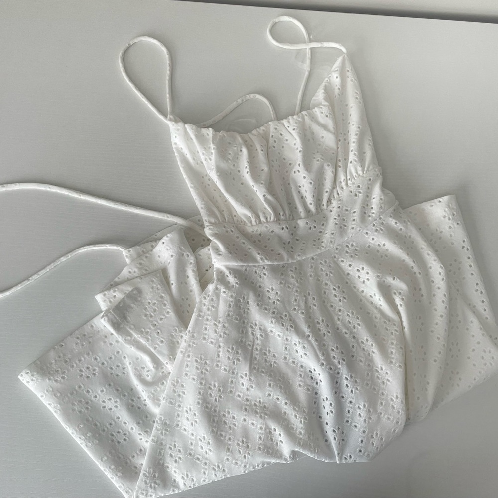 white eyelet mini dress with adjustable straps and tie back [small]